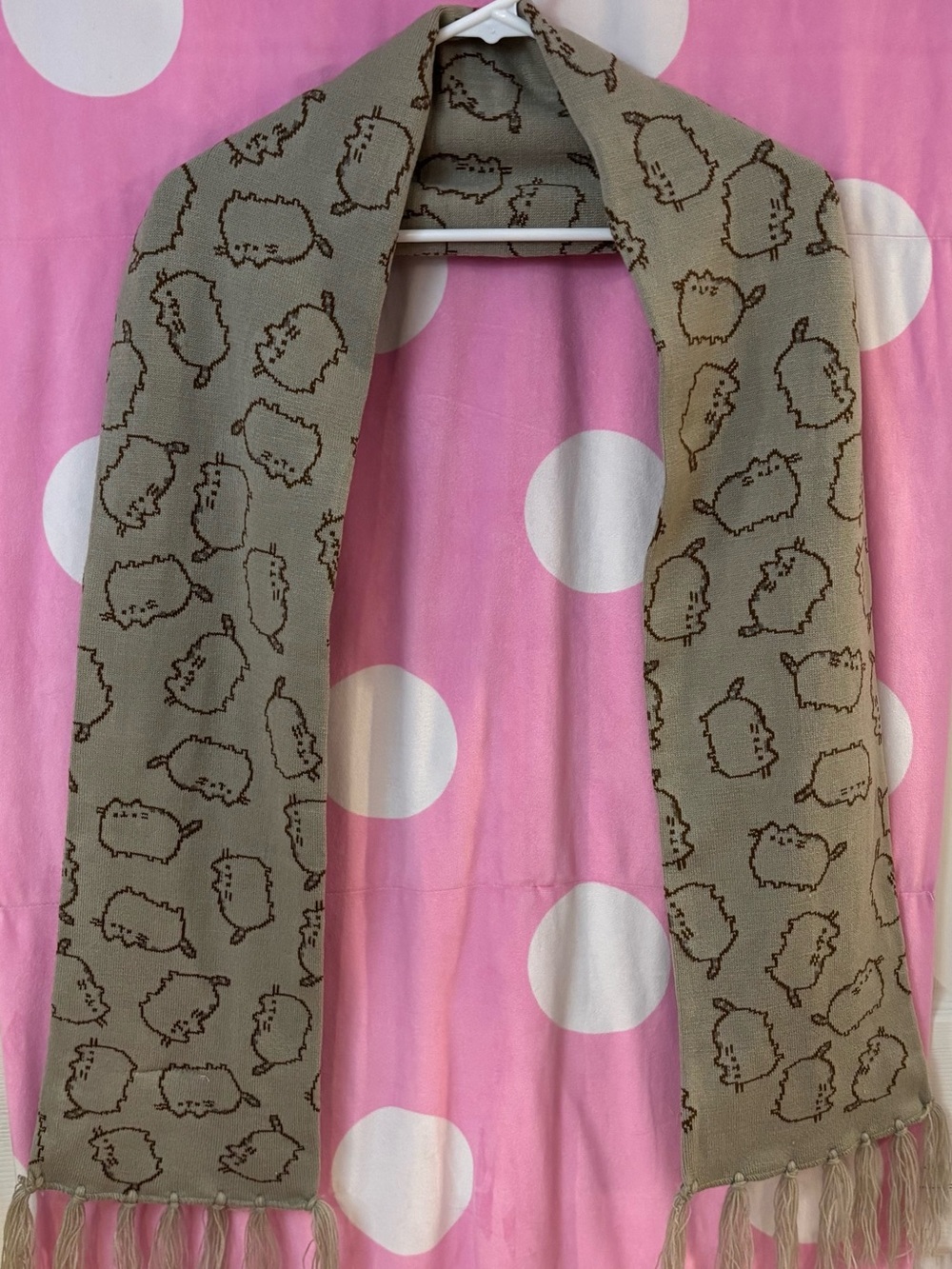 Pusheen Beige and Brown Knit Tassel Scarf - Picture 2 of 2